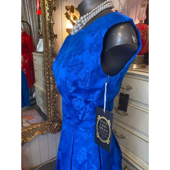 vintage 1960s blue brocade cocktail dress sleeveless flared skirt small mcm 25 - Picture 6 of 9